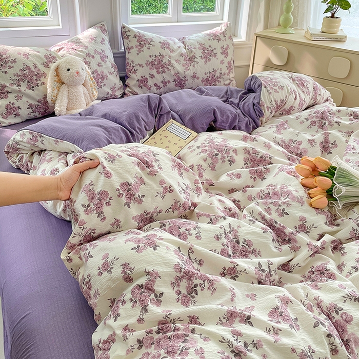 91家纺网 家纺一手货源 找家纺 梦卓家纺 2025新款超柔云感双层纱四件套 陌上花开