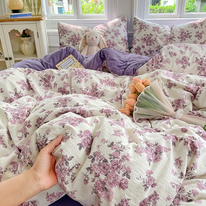 91家纺网 家纺一手货源 找家纺 梦卓家纺 2025新款超柔云感双层纱四件套 陌上花开