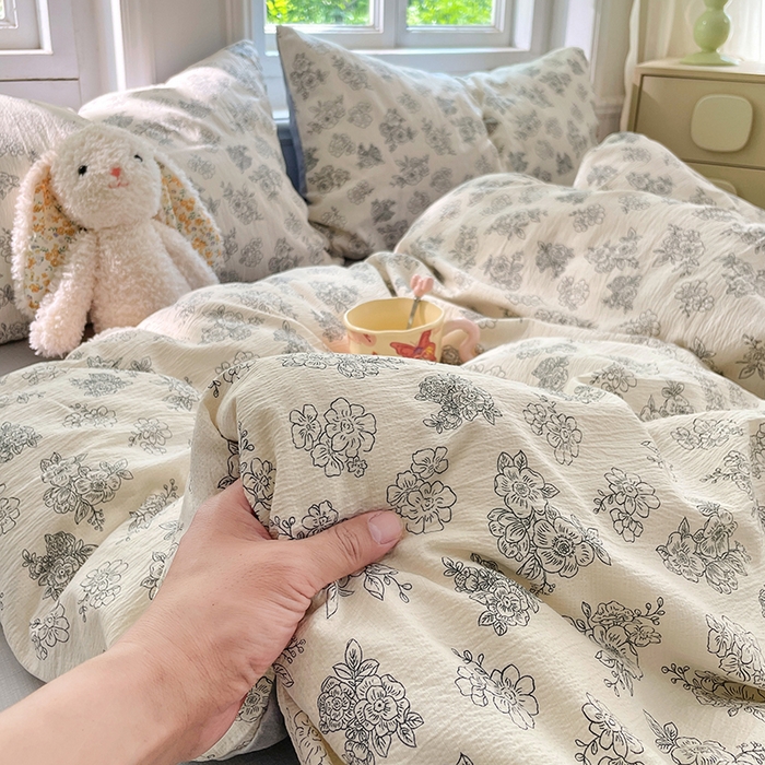 91家纺网 家纺一手货源 找家纺 梦卓家纺 2025新款超柔云感双层纱四件套 海棠听风