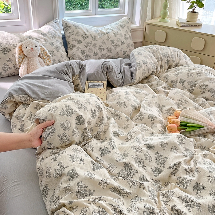 91家纺网 家纺一手货源 找家纺 梦卓家纺 2025新款超柔云感双层纱四件套 海棠听风