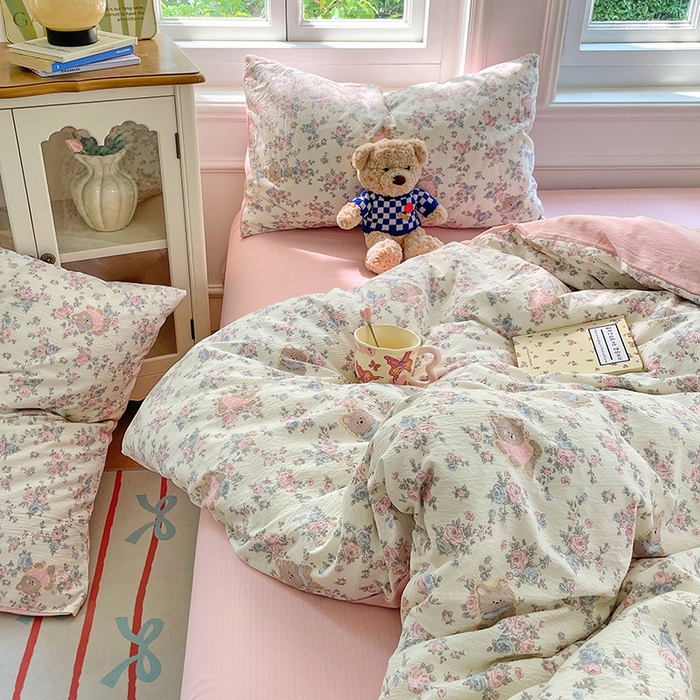 梦卓家纺 2025新款超柔云感双层纱四件套 花间小熊
