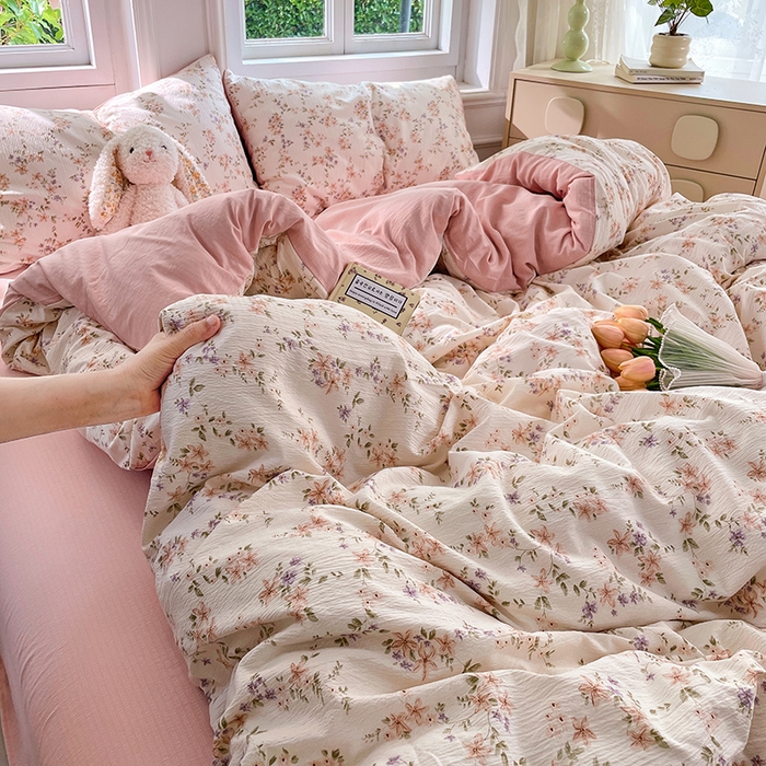 91家纺网 家纺一手货源 找家纺 梦卓家纺 2025新款超柔云感双层纱四件套 风信铃