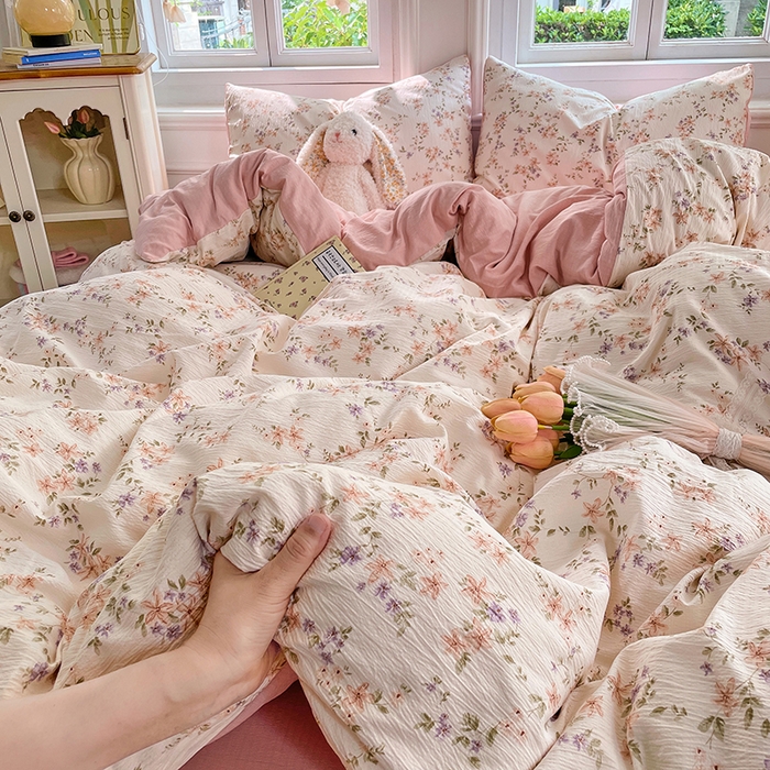 91家纺网 家纺一手货源 找家纺 梦卓家纺 2025新款超柔云感双层纱四件套 风信铃