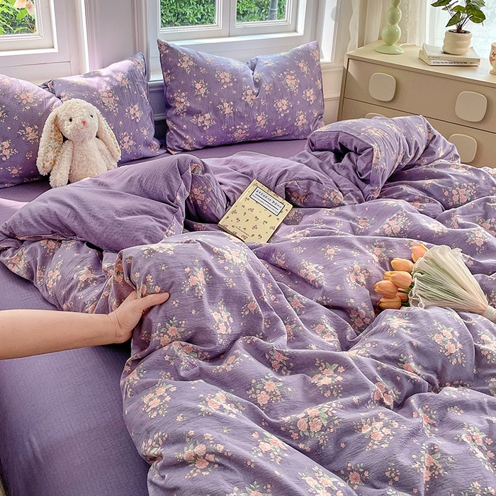 91家纺网 家纺一手货源 找家纺 梦卓家纺 2025新款超柔云感双层纱四件套 风信紫