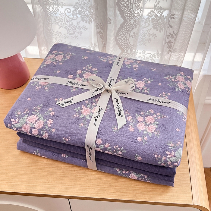 91家纺网 家纺一手货源 找家纺 梦卓家纺 2025新款超柔云感双层纱四件套 风信紫