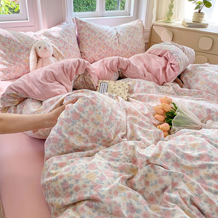 91家纺网 家纺一手货源 找家纺 梦卓家纺 2025新款超柔云感双层纱四件套 半夏花语