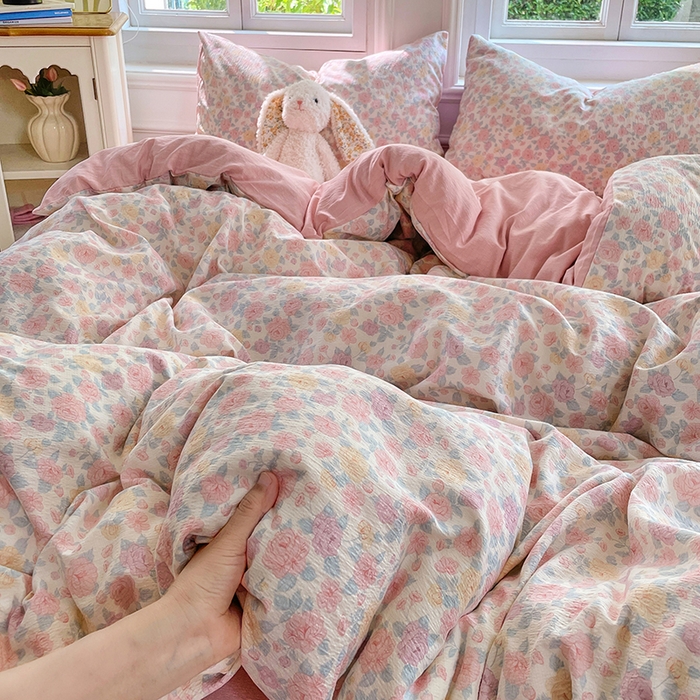 91家纺网 家纺一手货源 找家纺 梦卓家纺 2025新款超柔云感双层纱四件套 半夏花语