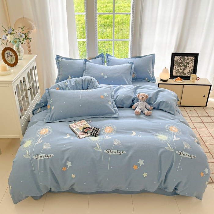 91家纺网 家纺一手货源 找家纺 莱通家纺 2025新款新疆棉加厚生态磨毛印花四件套 蒲公英