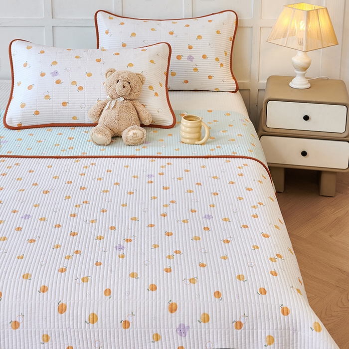 91家纺网 家纺一手货源 找家纺 莎果家纺 2025新款12868双面纯棉床盖三件套 小橙子