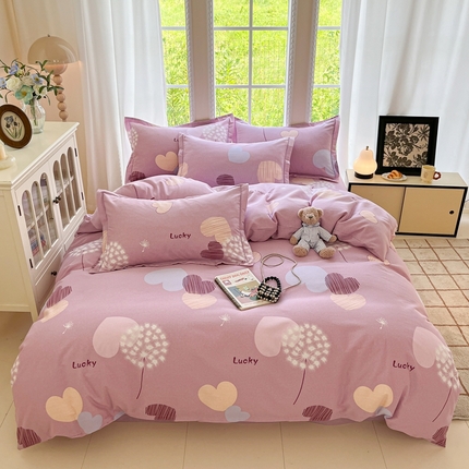 莱通家纺 2025新款新疆棉加厚生态磨毛印花四件套 怦然心动