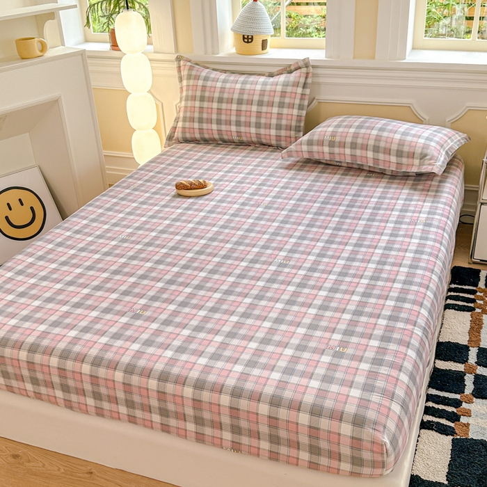 91家纺网 家纺一手货源 找家纺 帛织澜家纺 2025新款喷气12868系列纯棉印花单床笠 木几小格