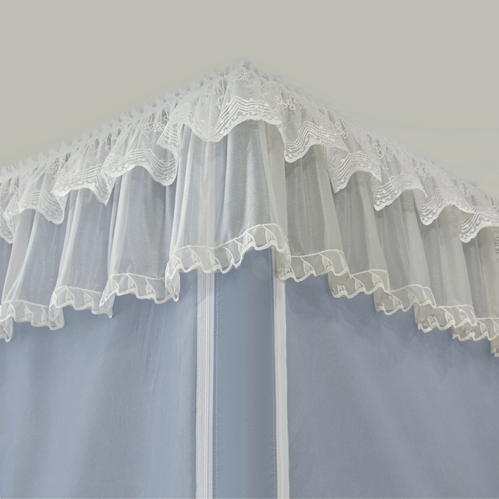 91家纺网 家纺一手货源 找家纺 夏彩 2025新款植绒布蕾丝绣花强遮光铁艺支架学生蚊帐-88625 88625-云水蓝