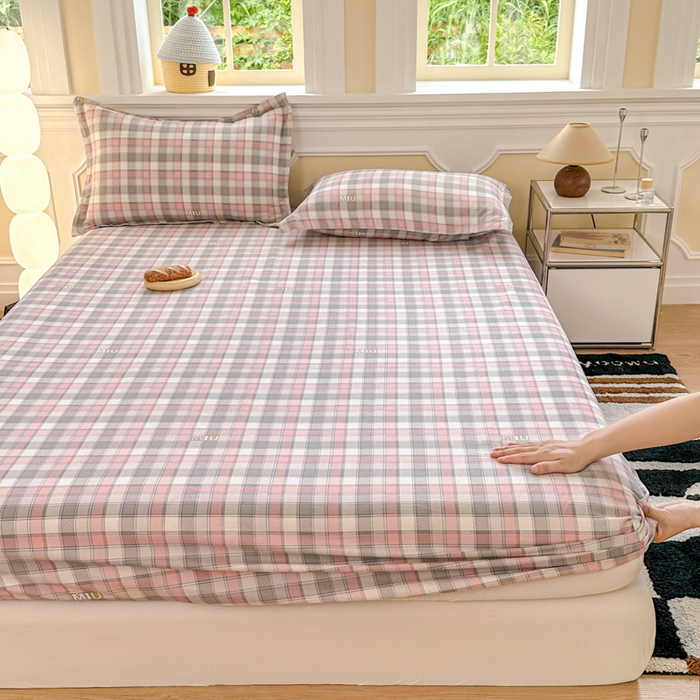 91家纺网 家纺一手货源 找家纺 帛织澜家纺 2025新款喷气12868系列纯棉印花单床笠 木几小格