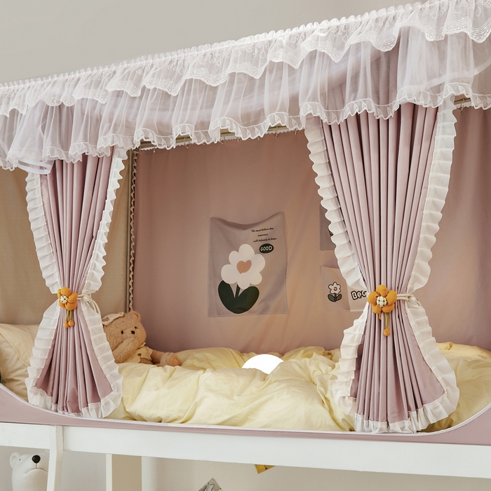 91家纺网 家纺一手货源 找家纺 夏彩 2025新款植绒布蕾丝绣花强遮光铁艺支架学生蚊帐-88625 88625-浅豆沙