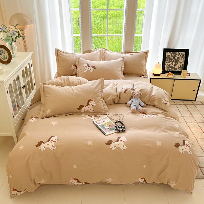 91家纺网 家纺一手货源 找家纺 莱通家纺 2025新款新疆棉加厚生态磨毛印花四件套 贝儿