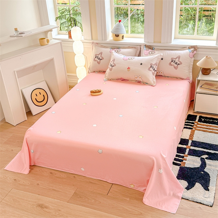 91家纺网 家纺一手货源 找家纺 帛织澜家纺 2025新款12868全棉喷气印花床单单件 星星兔-B版