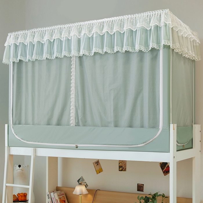 91家纺网 家纺一手货源 找家纺 夏彩 2025新款植绒布蕾丝绣花强遮光铁艺支架学生蚊帐-88625 88625-清新绿