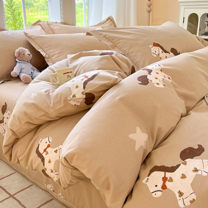 91家纺网 家纺一手货源 找家纺 莱通家纺 2025新款新疆棉加厚生态磨毛印花四件套 贝儿