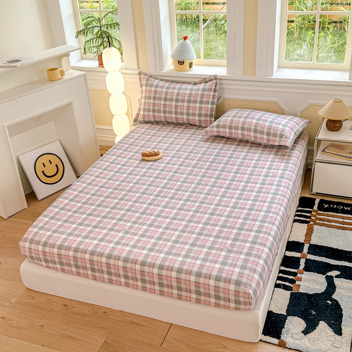 91家纺网 家纺一手货源 找家纺 帛织澜家纺 2025新款喷气12868系列纯棉印花单床笠 木几小格