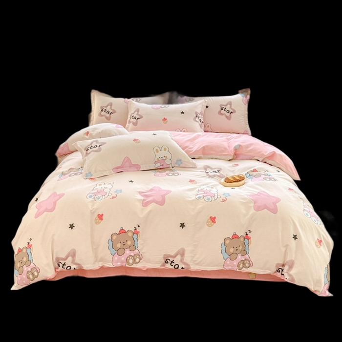 91家纺网 家纺一手货源 找家纺 帛织澜 12868全棉喷气印花四件套 星星兔