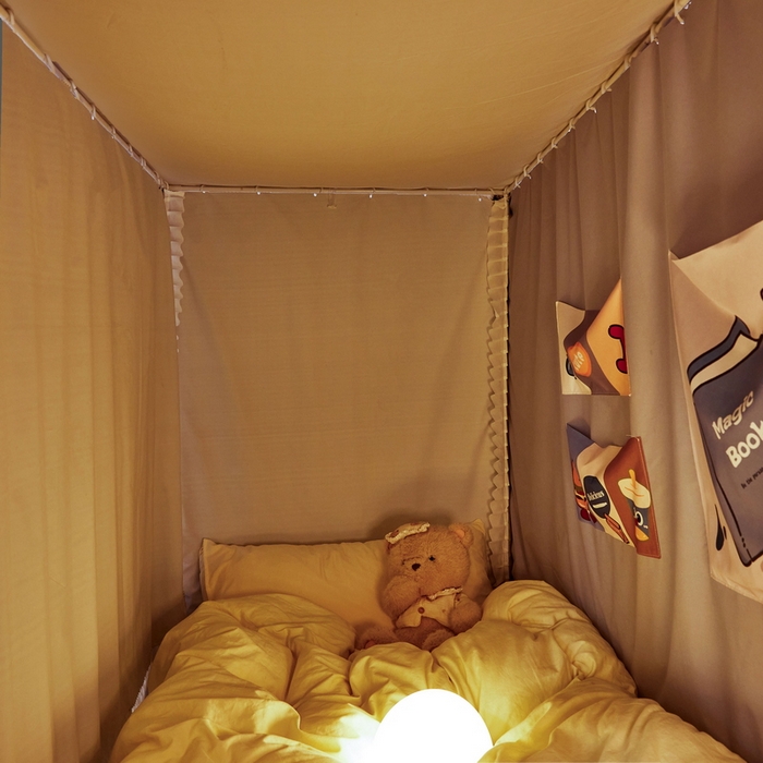 91家纺网 家纺一手货源 找家纺 夏彩 2025新款植绒布蕾丝绣花强遮光铁艺支架学生蚊帐-88625 88625-青术灰