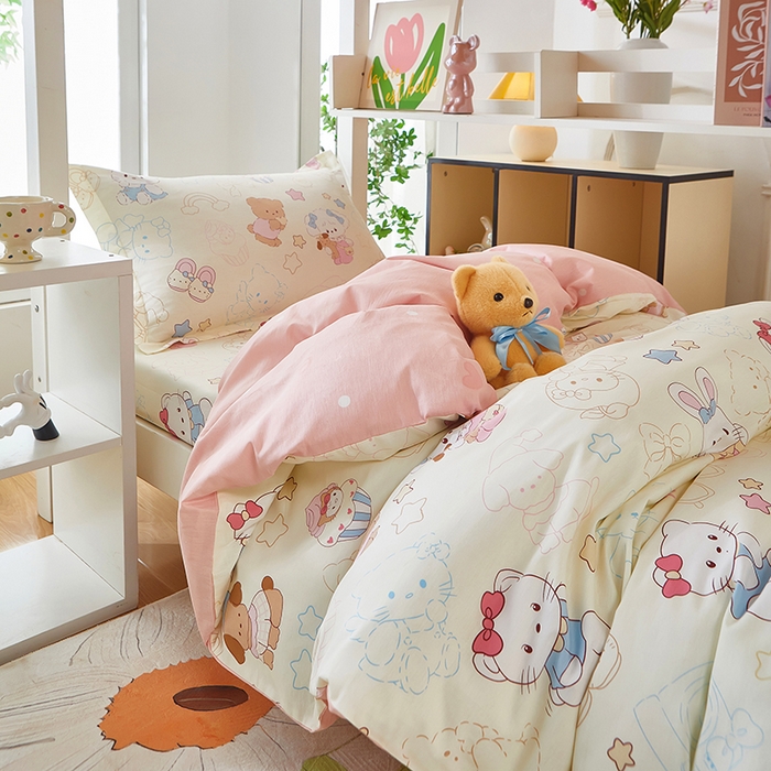 91家纺网 家纺一手货源 找家纺 安逸家纺 2024新款全棉学生三件套纯棉学生宿舍三件套 凯蒂宝贝