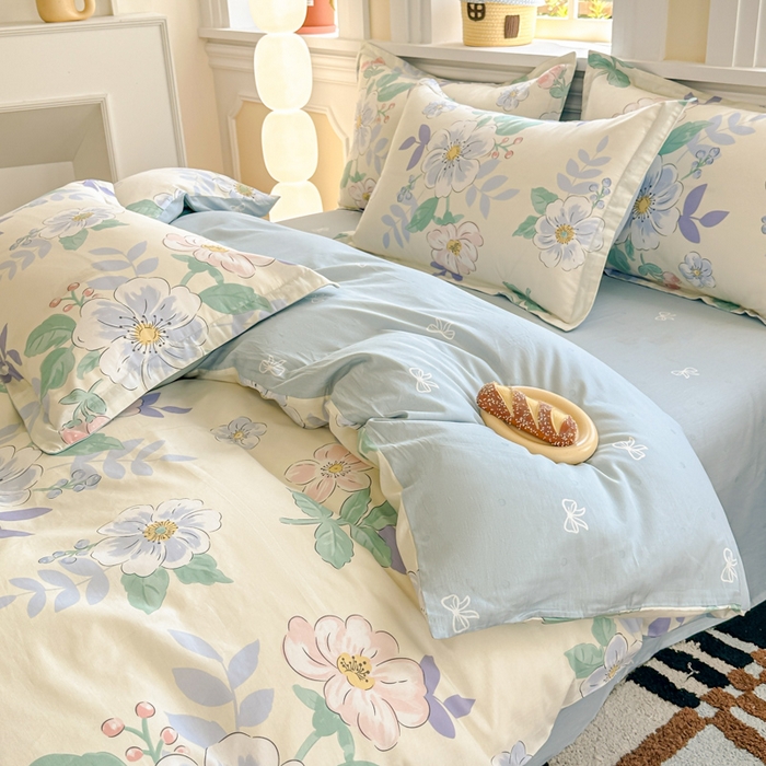 91家纺网 家纺一手货源 找家纺 帛织澜 12868全棉喷气印花四件套 花漾星辰