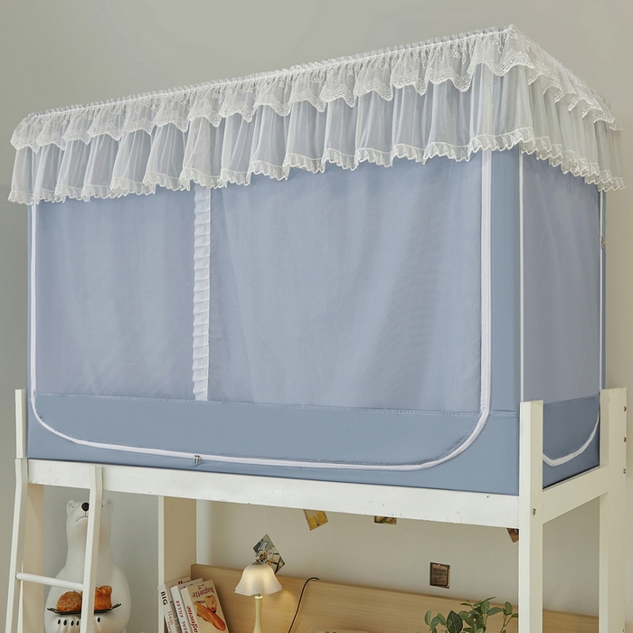 91家纺网 家纺一手货源 找家纺 夏彩 2025新款植绒布蕾丝绣花强遮光铁艺支架学生蚊帐-88625 88625-云水蓝