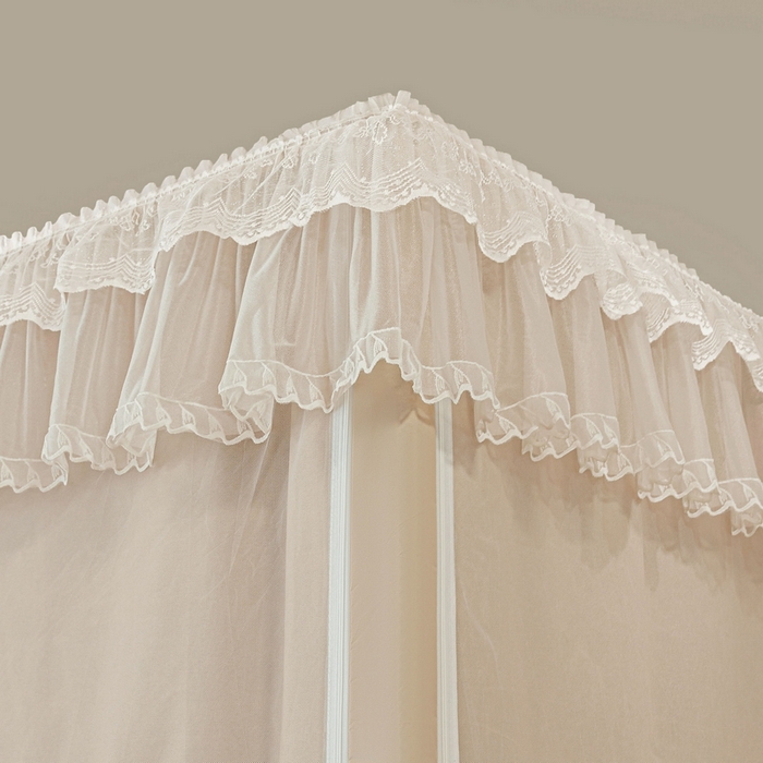 91家纺网 家纺一手货源 找家纺 夏彩 2025新款植绒布蕾丝绣花强遮光铁艺支架学生蚊帐-88625 88625-茶杏色