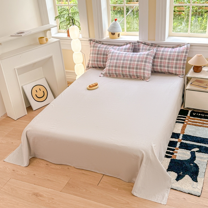 91家纺网 家纺一手货源 找家纺 帛织澜家纺 2025新款12868全棉喷气印花床单单件 木几小格-B版