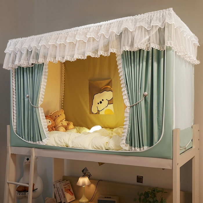 91家纺网 家纺一手货源 找家纺 夏彩 2025新款植绒布蕾丝绣花强遮光铁艺支架学生蚊帐-88625 88625-清新绿