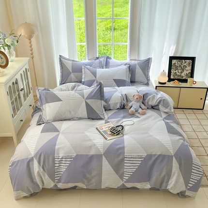 莱通家纺 2025新款新疆棉加厚生态磨毛印花四件套 创意几何