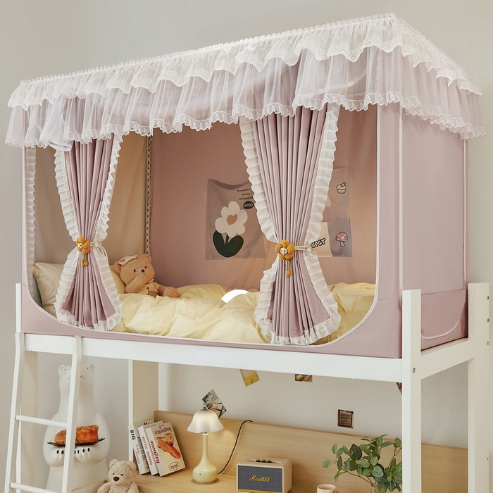 91家纺网 家纺一手货源 找家纺 夏彩 2025新款植绒布蕾丝绣花强遮光铁艺支架学生蚊帐-88625 88625-浅豆沙