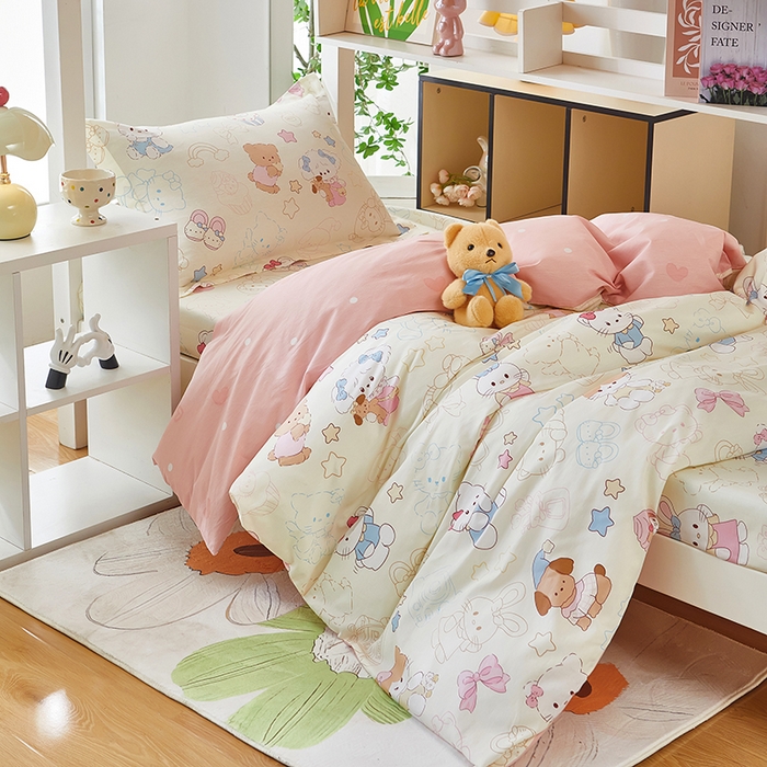 91家纺网 家纺一手货源 找家纺 安逸家纺 2024新款全棉学生三件套纯棉学生宿舍三件套 凯蒂宝贝