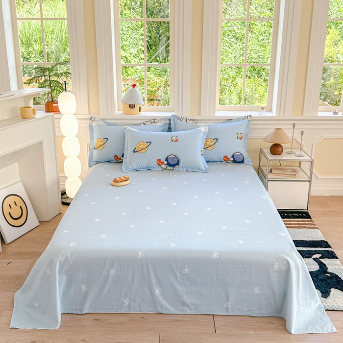 91家纺网 家纺一手货源 找家纺 帛织澜家纺 2025新款12868全棉喷气印花床单单件 太空奇遇-B版