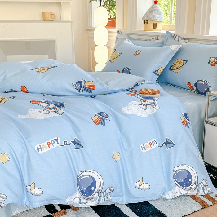 91家纺网 家纺一手货源 找家纺 帛织澜 12868全棉喷气印花四件套 太空奇遇