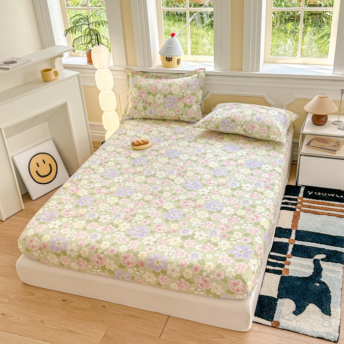 91家纺网 家纺一手货源 找家纺 帛织澜家纺 2025新款喷气12868系列纯棉印花单床笠 七色花海