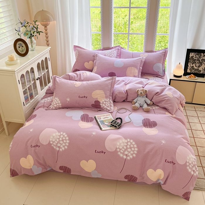 91家纺网 家纺一手货源 找家纺 莱通家纺 2025新款新疆棉加厚生态磨毛印花四件套 怦然心动