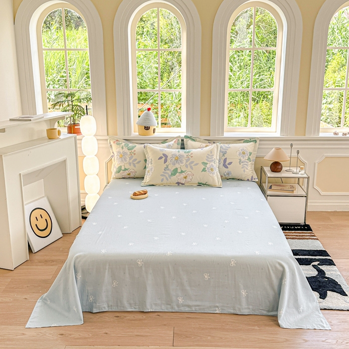 91家纺网 家纺一手货源 找家纺 帛织澜家纺 2025新款12868全棉喷气印花床单单件 花漾星辰-B版