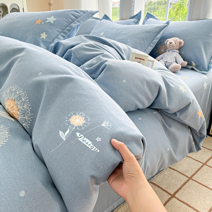 91家纺网 家纺一手货源 找家纺 莱通家纺 2025新款新疆棉加厚生态磨毛印花四件套 蒲公英