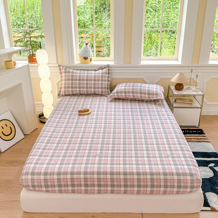 91家纺网 家纺一手货源 找家纺 帛织澜家纺 2025新款喷气12868系列纯棉印花单床笠 木几小格