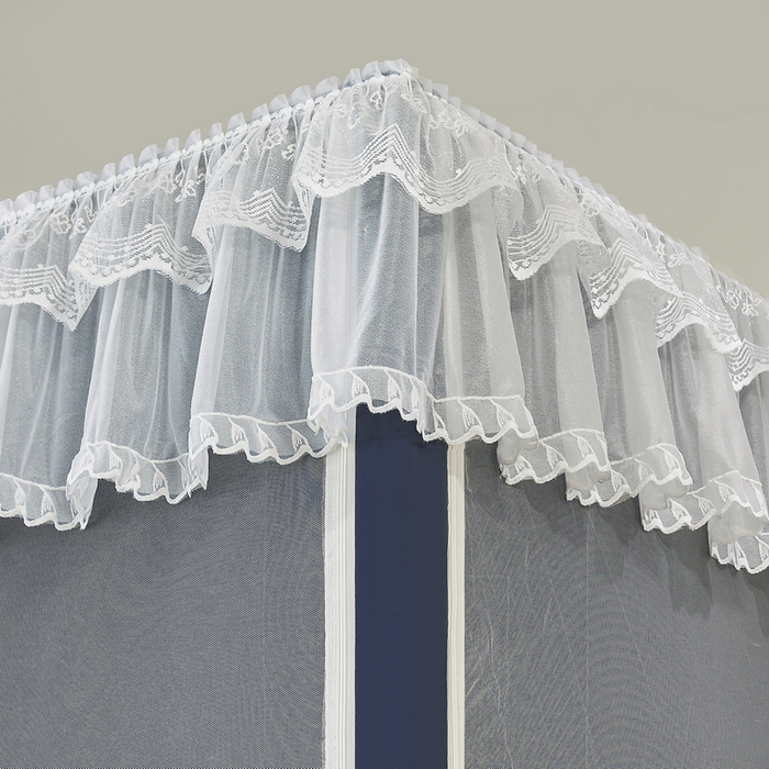 91家纺网 家纺一手货源 找家纺 夏彩 2025新款植绒布蕾丝绣花强遮光铁艺支架学生蚊帐-88625 88625-藏青色