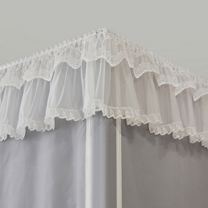 91家纺网 家纺一手货源 找家纺 夏彩 2025新款植绒布蕾丝绣花强遮光铁艺支架学生蚊帐-88625 88625-青术灰