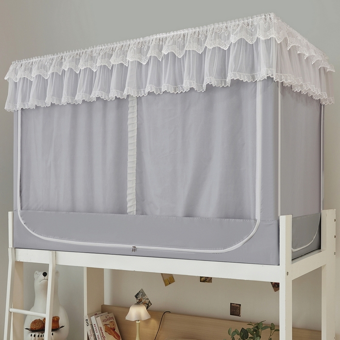 91家纺网 家纺一手货源 找家纺 夏彩 2025新款植绒布蕾丝绣花强遮光铁艺支架学生蚊帐-88625 88625-青术灰