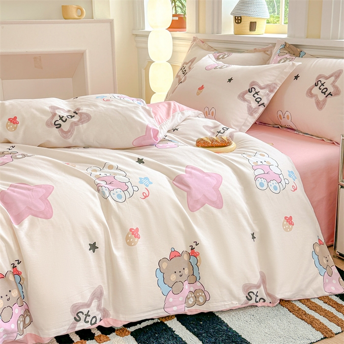 91家纺网 家纺一手货源 找家纺 帛织澜 12868全棉喷气印花四件套 星星兔