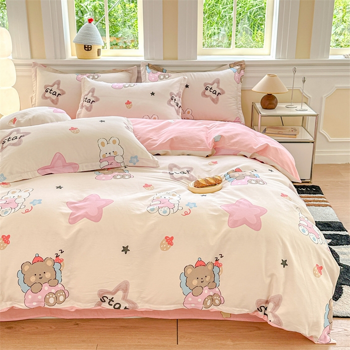 91家纺网 家纺一手货源 找家纺 帛织澜 12868全棉喷气印花四件套 星星兔