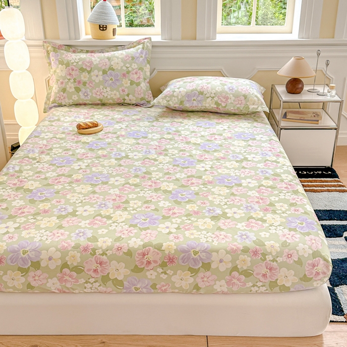 91家纺网 家纺一手货源 找家纺 帛织澜家纺 2025新款喷气12868系列纯棉印花单床笠 七色花海