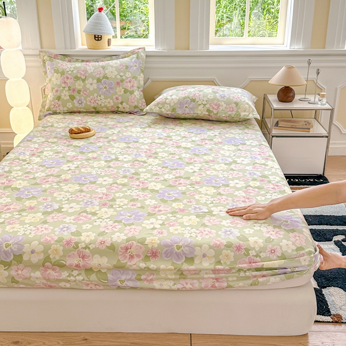 91家纺网 家纺一手货源 找家纺 帛织澜家纺 2025新款喷气12868系列纯棉印花单床笠 七色花海