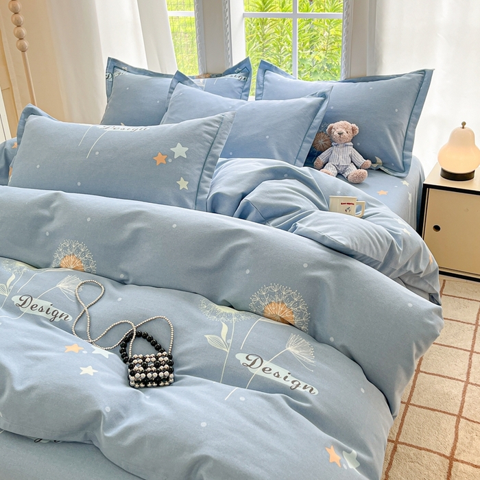 91家纺网 家纺一手货源 找家纺 莱通家纺 2025新款新疆棉加厚生态磨毛印花四件套 蒲公英