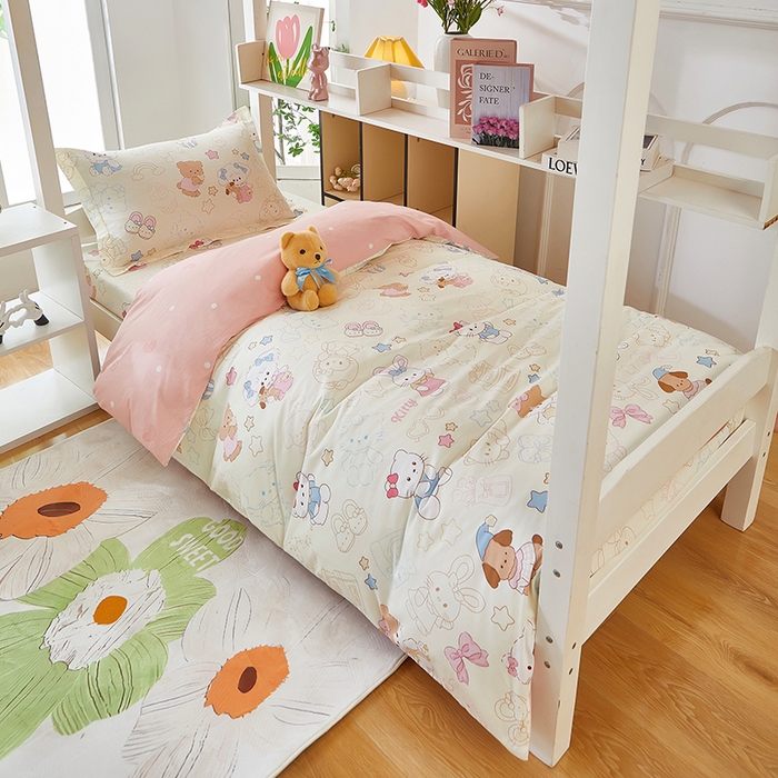 91家纺网 家纺一手货源 找家纺 安逸家纺 2024新款全棉学生三件套纯棉学生宿舍三件套 凯蒂宝贝